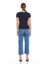 Fifteen Twenty Mindy Bamboo Rib Knit Tee in navy - women's t-shirt - alternate view