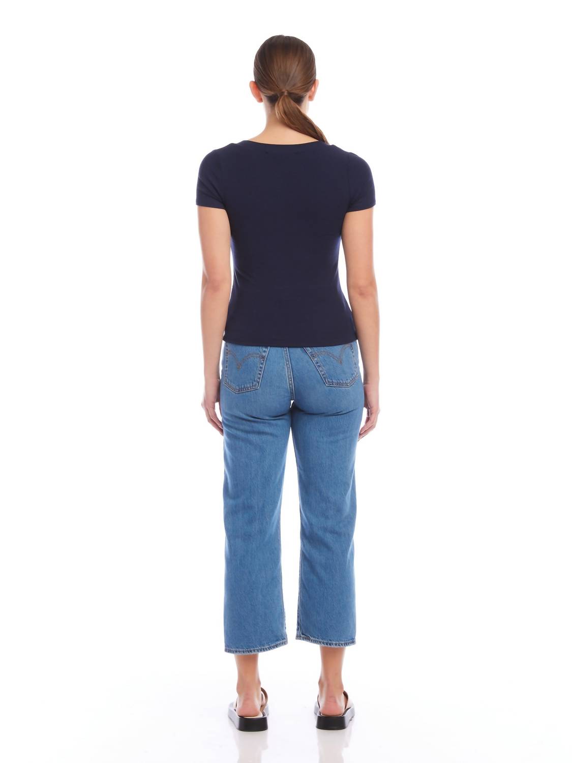 Fifteen Twenty Mindy Bamboo Rib Knit Tee in navy - women's t-shirt - alternate view