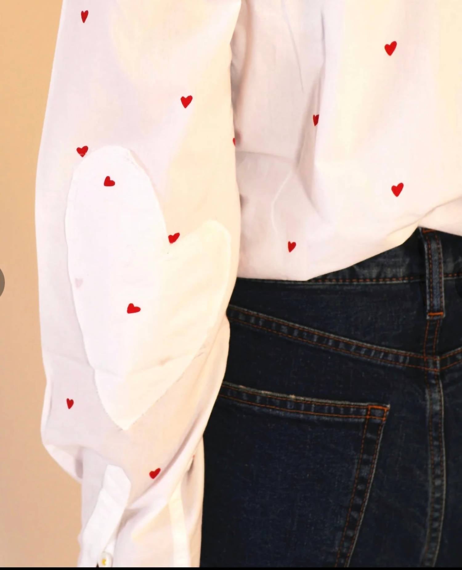 KERRI ROSENTHAL Women's Mia Tiny Hearts Shirt in white - women's shirt - view 4