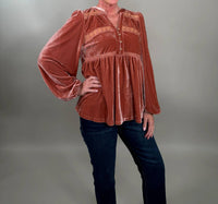 Easel - Romantic Velvet Babydoll Blouse