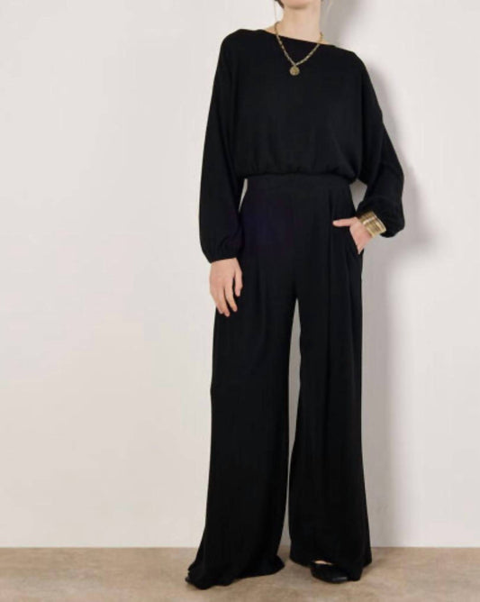 Apricot - Cropped Puffed Top & Ribbed Wide Leg Pant Set