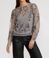 LUCY PARIS Ginny Sequin Top in silver - women's t-shirt