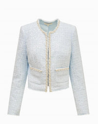 LoveShackFancy Kelli Sequin Tweed Jacket in white - women's jacket - detail view