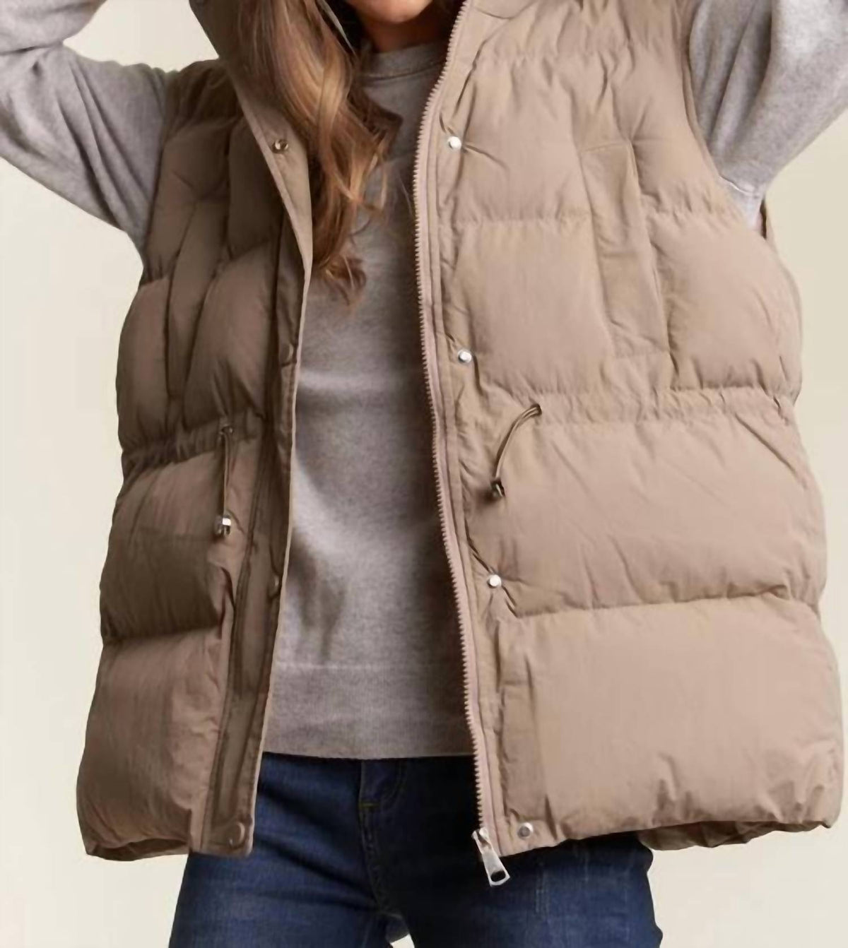 Adora - PUFFY HOODIE VEST WITH WAIST DRAWSTRING