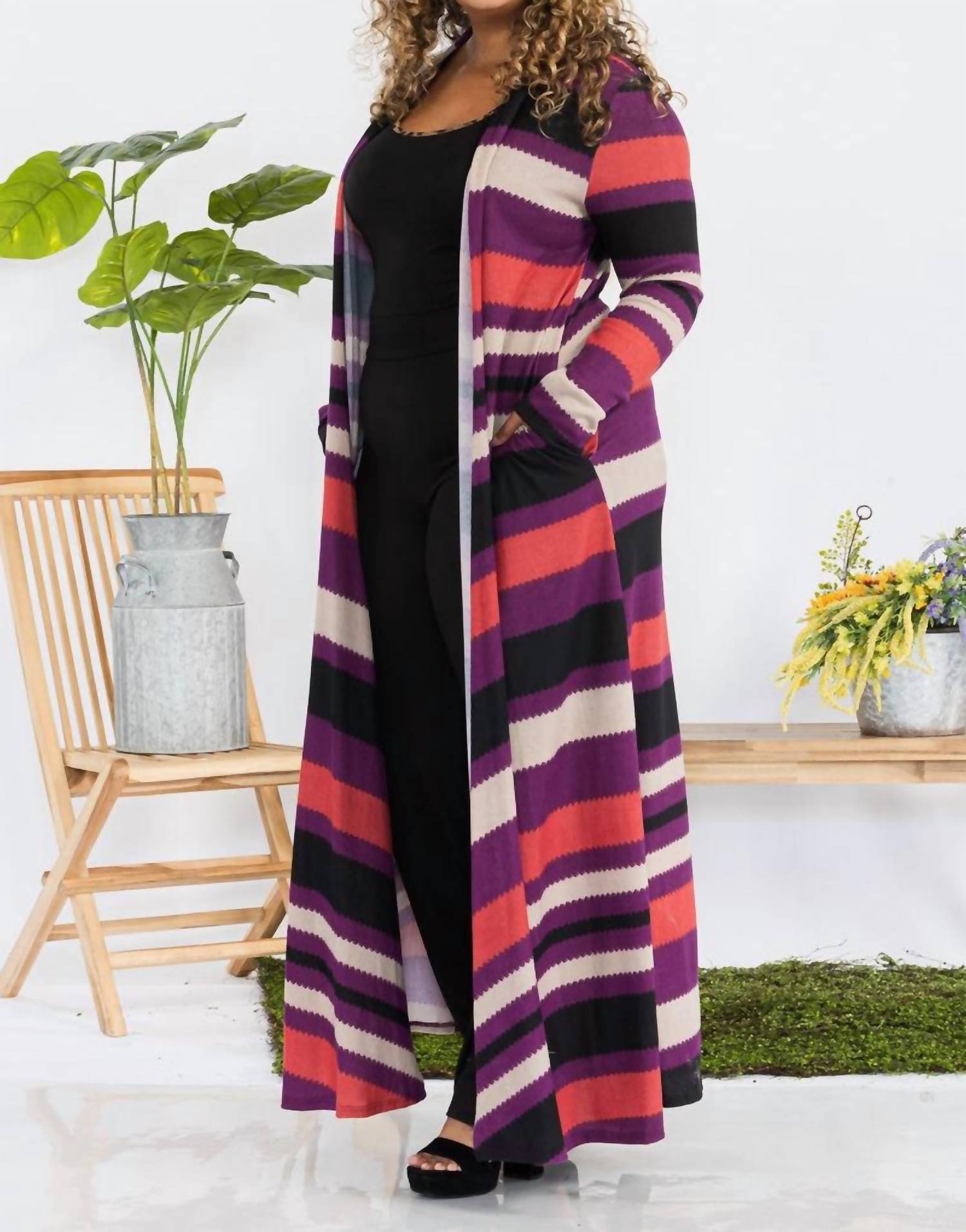 Karen T Design - Striped Long Sleeve Cardigan