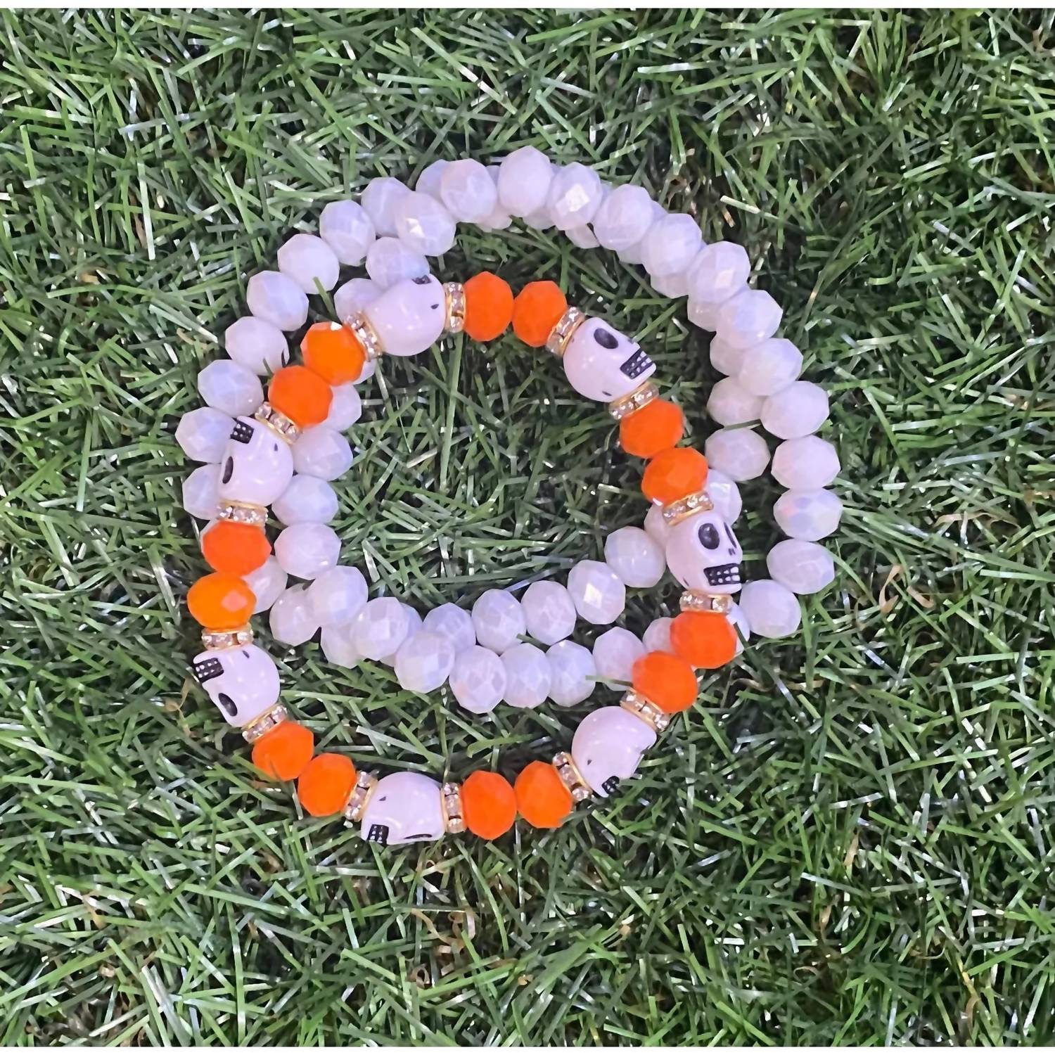 Sparkly South Wholesale - Women's Halloween Sugar Skull Stretchy Beaded Bracelet Set