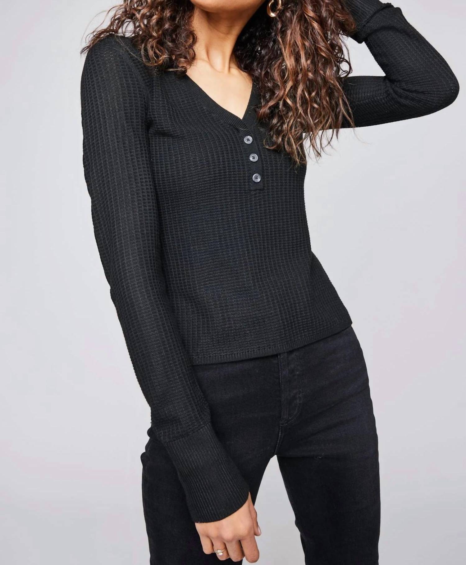 Gentle Fawn Abigail Long Sleeve Top in black - women's long sleeve top - detail view