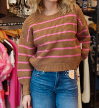 saltwater LUXE OPAL STRIPE LONG SLEEVE SWEATER in latte - women's sweater