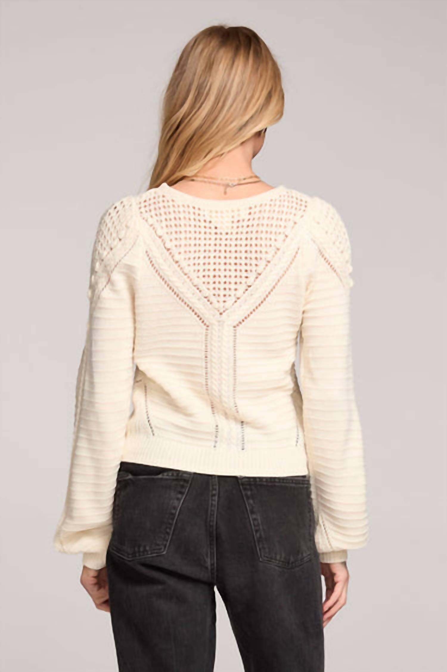 saltwater LUXE Gianny Crewneck Sweater in cream - women's sweater - detail view