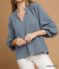 Umgee - Split Neck Balloon Sleeve Blouse
