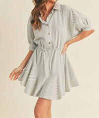 Miou Muse - Striped Pattern Button Down Shirt Dress