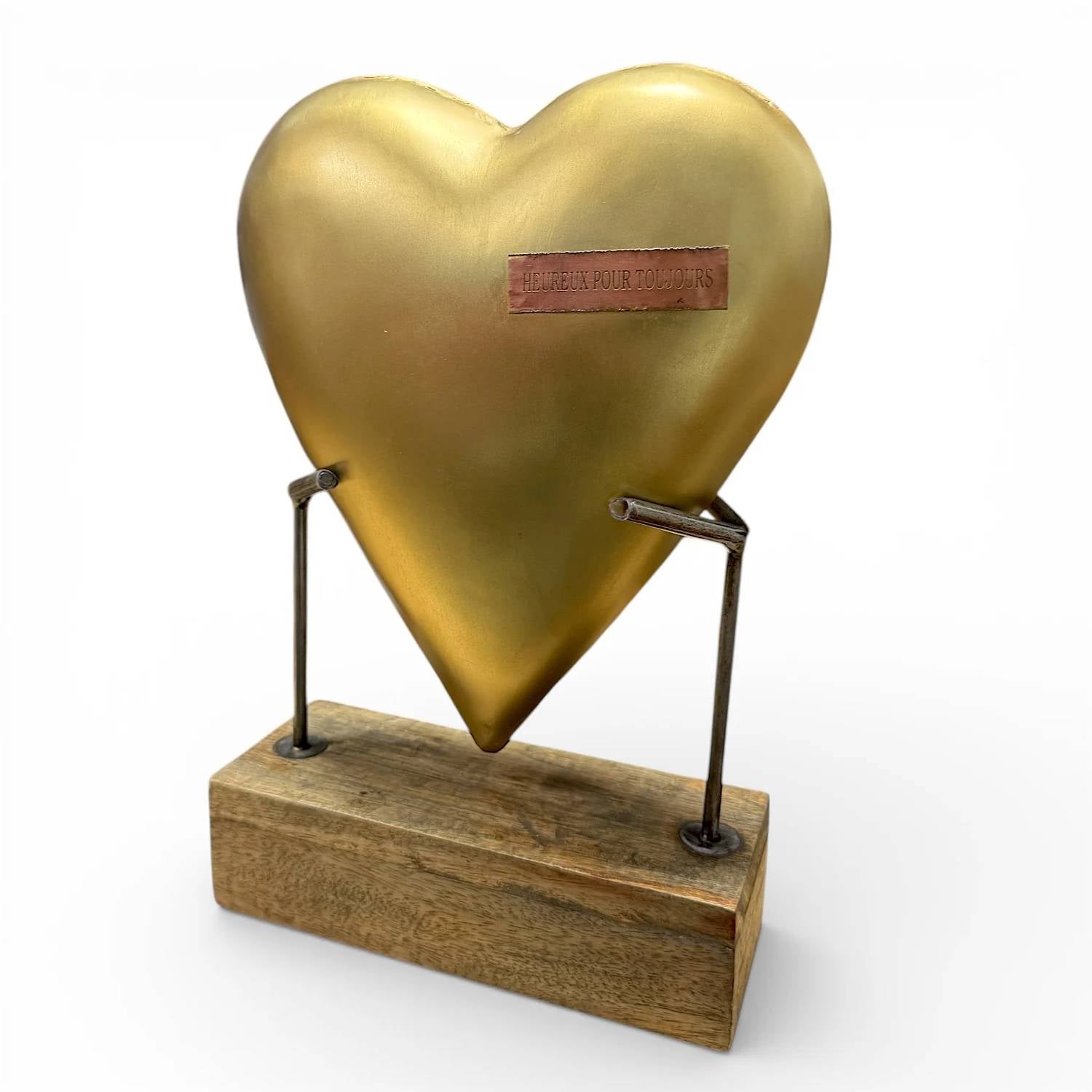 Sugarboo & Co. - Metal Heart Sculpture with Reclaimed Wood Base