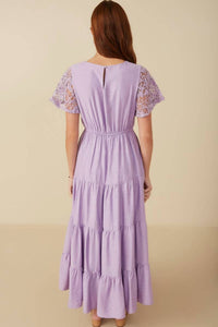 Hayden La - Women's Crochet Lace Sleeve Tiered Dress