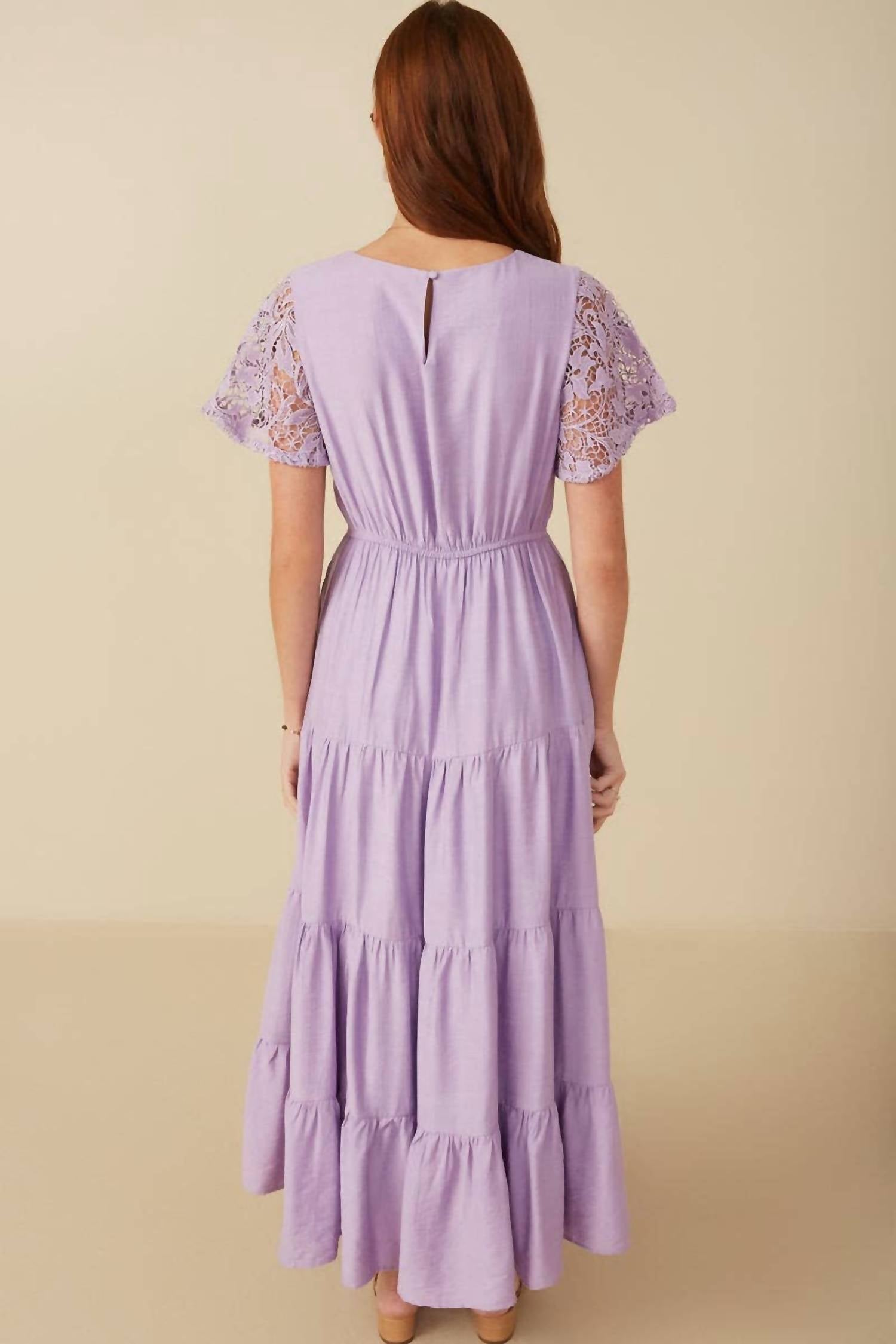 Hayden La - Women's Crochet Lace Sleeve Tiered Dress