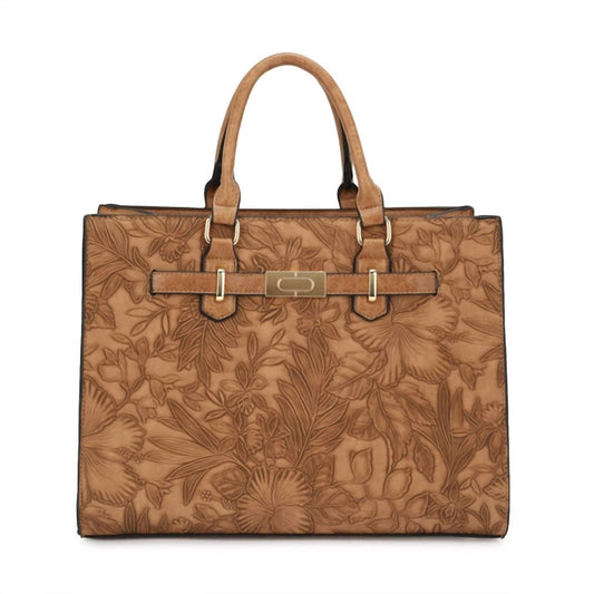 Kayla + Ava - Hibiscus Floral Embossed Tote w/Shoulder Strap