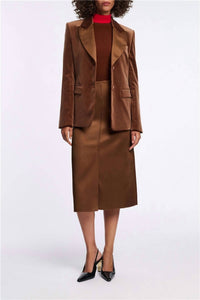 DOROTHEE SCHUMACHER Shiny Statement Midi Skirt in terra - women's skirt