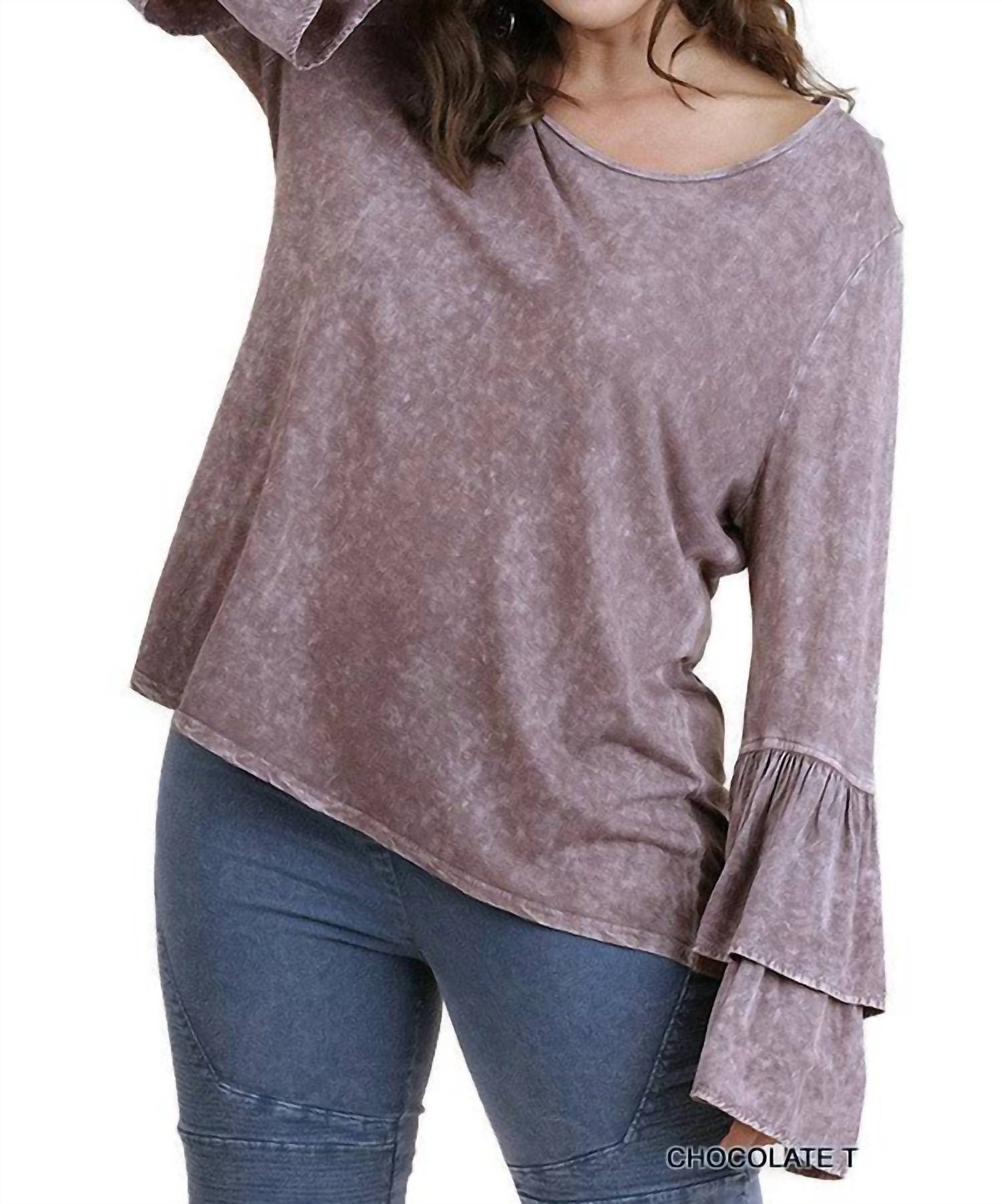 Umgee - Layered Ruffled Bell Sleeve Mineral Washed Top