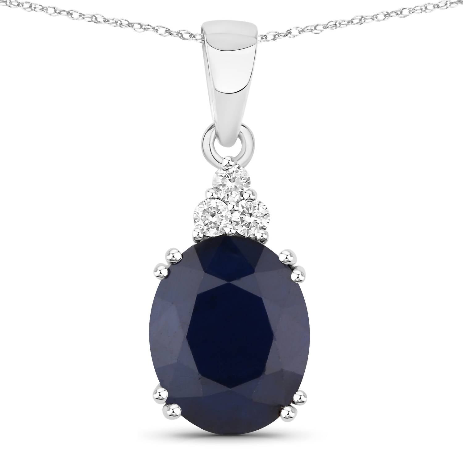 Diana M Jewels Women's Oval Natural Sapphire Pendant Necklace (4.41 Ct) - Statement in 14k white gold - women's jewelry - detail view
