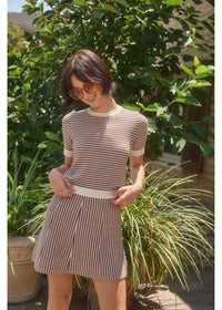 LUCY PARIS Ellie Knit Top in brown white pink - women's t-shirt - alternate view
