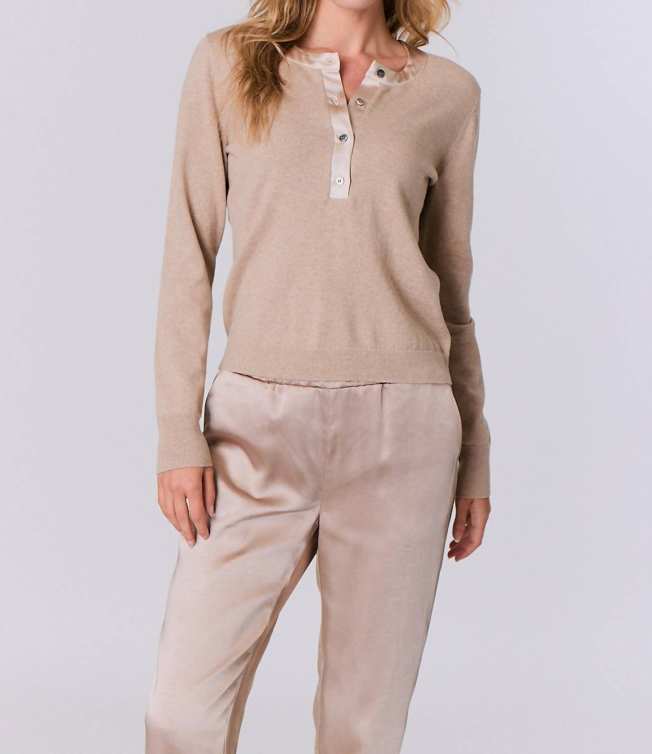 J. Society - Satin Trimmed Henley Top