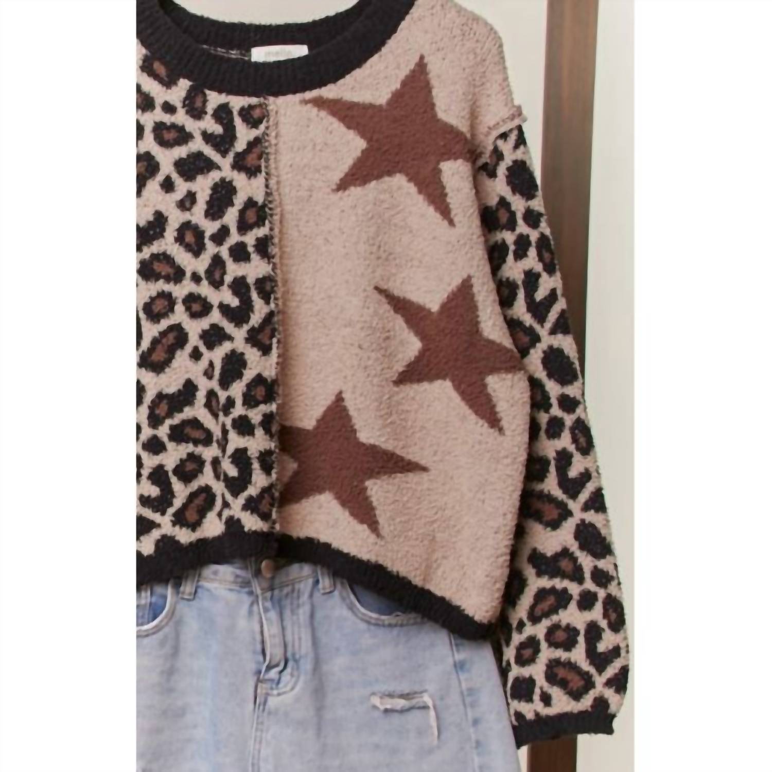 Adora - Women's Leopard And Star Patchwork Sweater