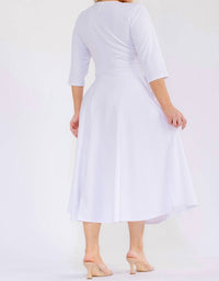 Karen T Design A-line Midi Dress in white - women's dress - detail view