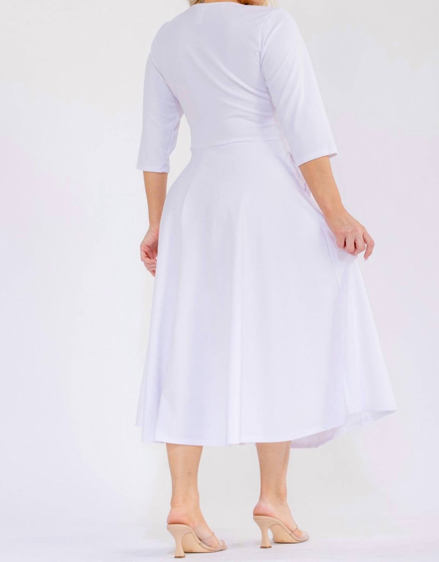 Karen T Design A-line Midi Dress in white - women's dress - detail view