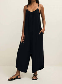 Z Supply Relaxed Fit Flared Jumpsuit in black - women's pants