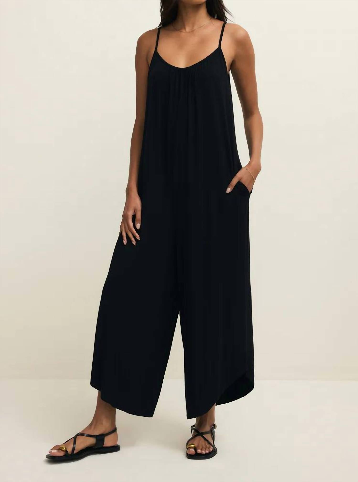 Z Supply Relaxed Fit Flared Jumpsuit in black - women's pants