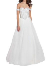 ALYCE PARIS Off The Shoulder Boned Bodice Ball Gown in diamond white - women's dress
