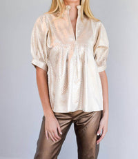 Never a Wallflower High Neck Top in ivory stripe - women's blouse