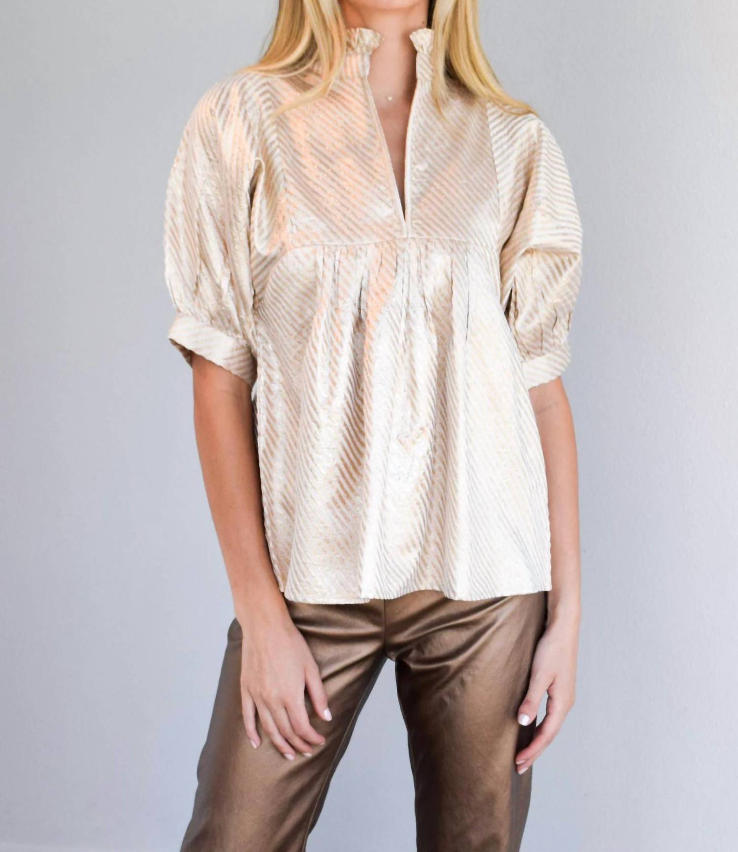 Never a Wallflower High Neck Top in ivory stripe - women's blouse