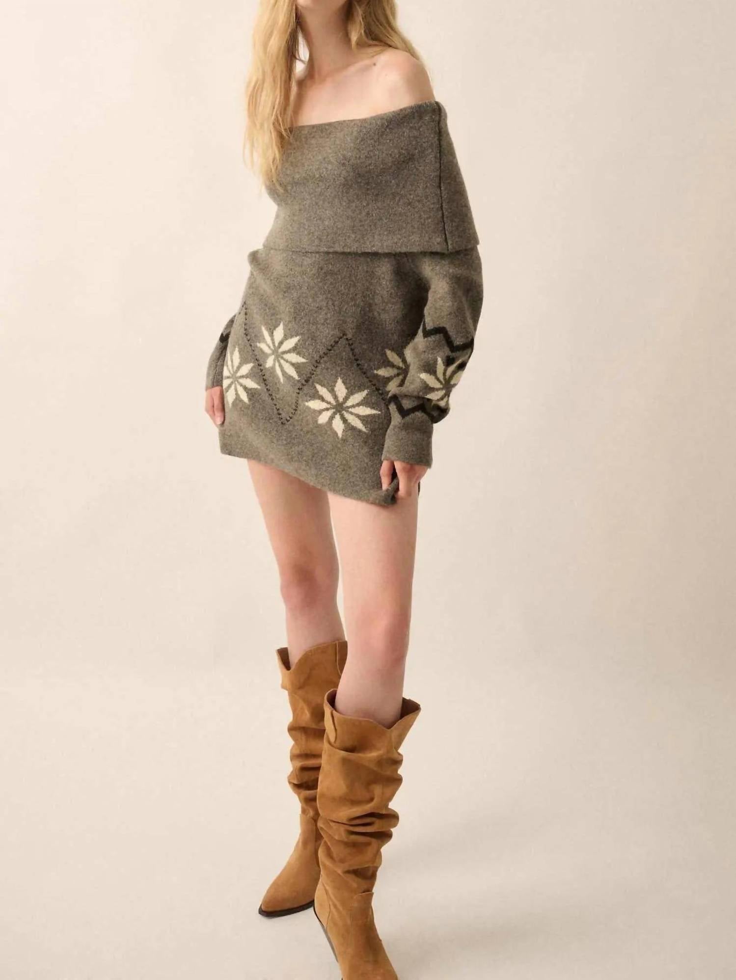Promesa - Apres Ski Off-shoulder Foldover Alpine Sweater