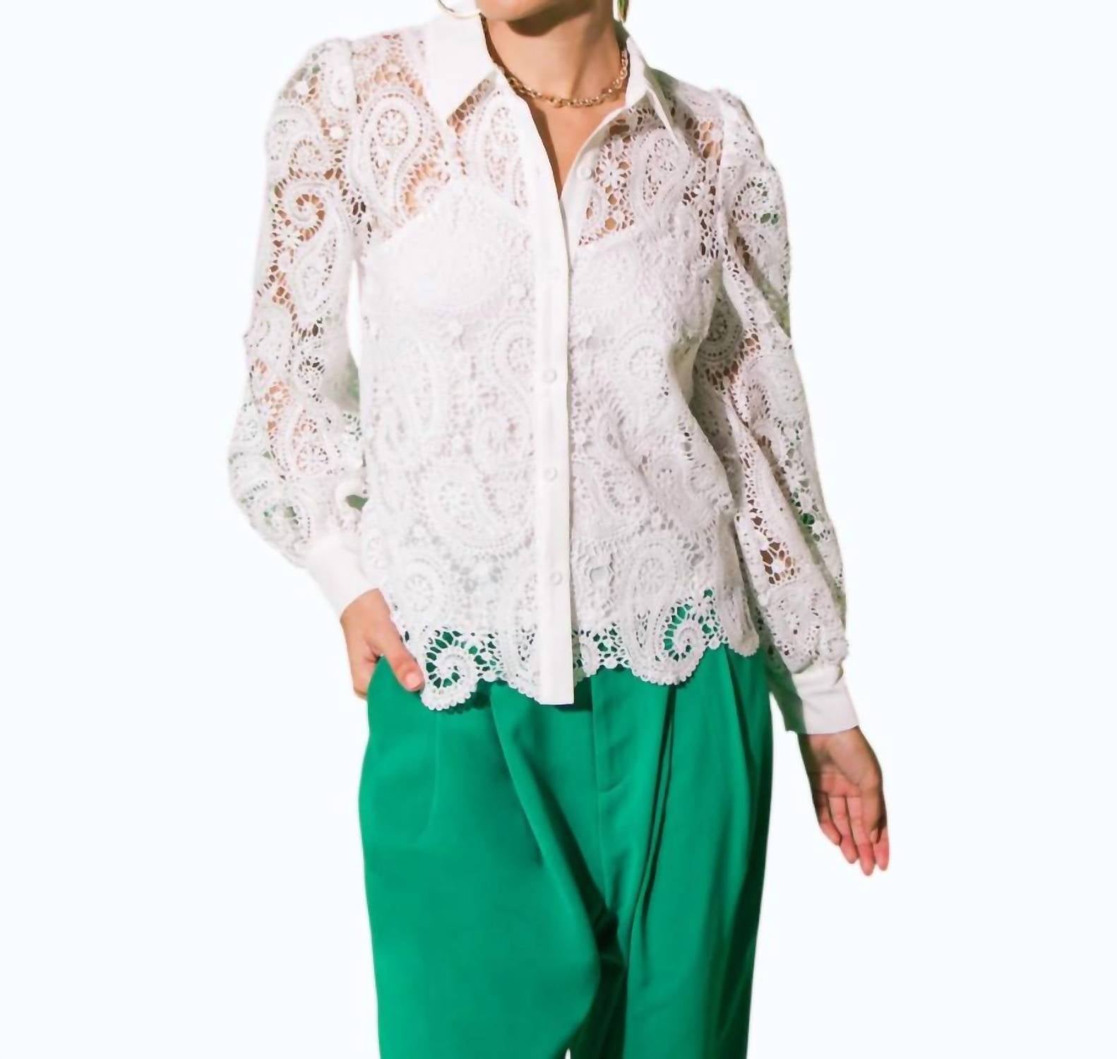 Flying Tomato - Lace Button Down Top
