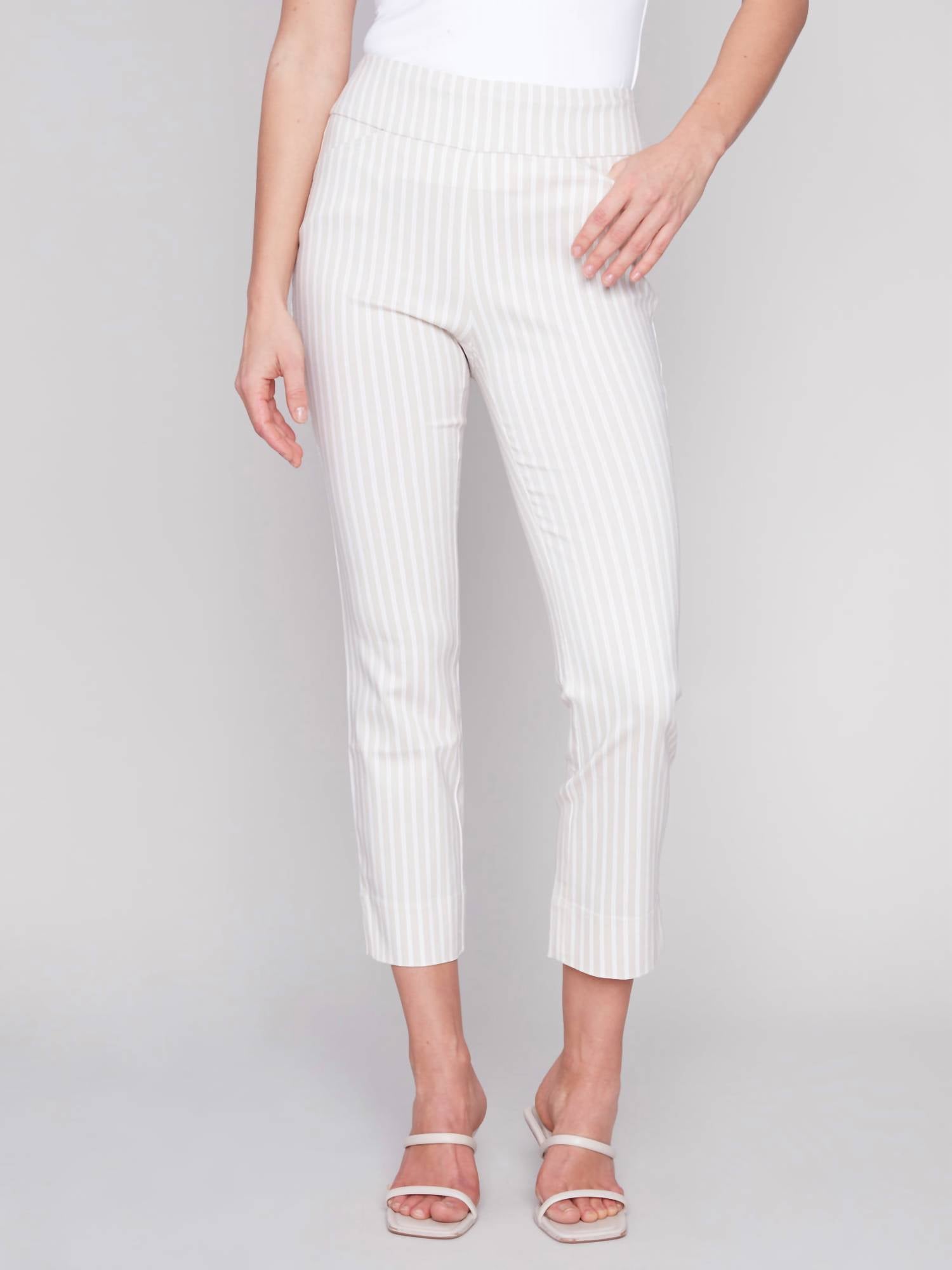 Charlie B - Striped Capri Pants With Slit