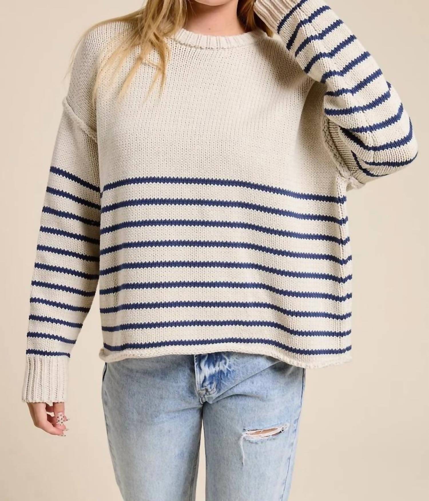 Charlotte Avery - Knit Long Sleeve Bone Stripe Sweater