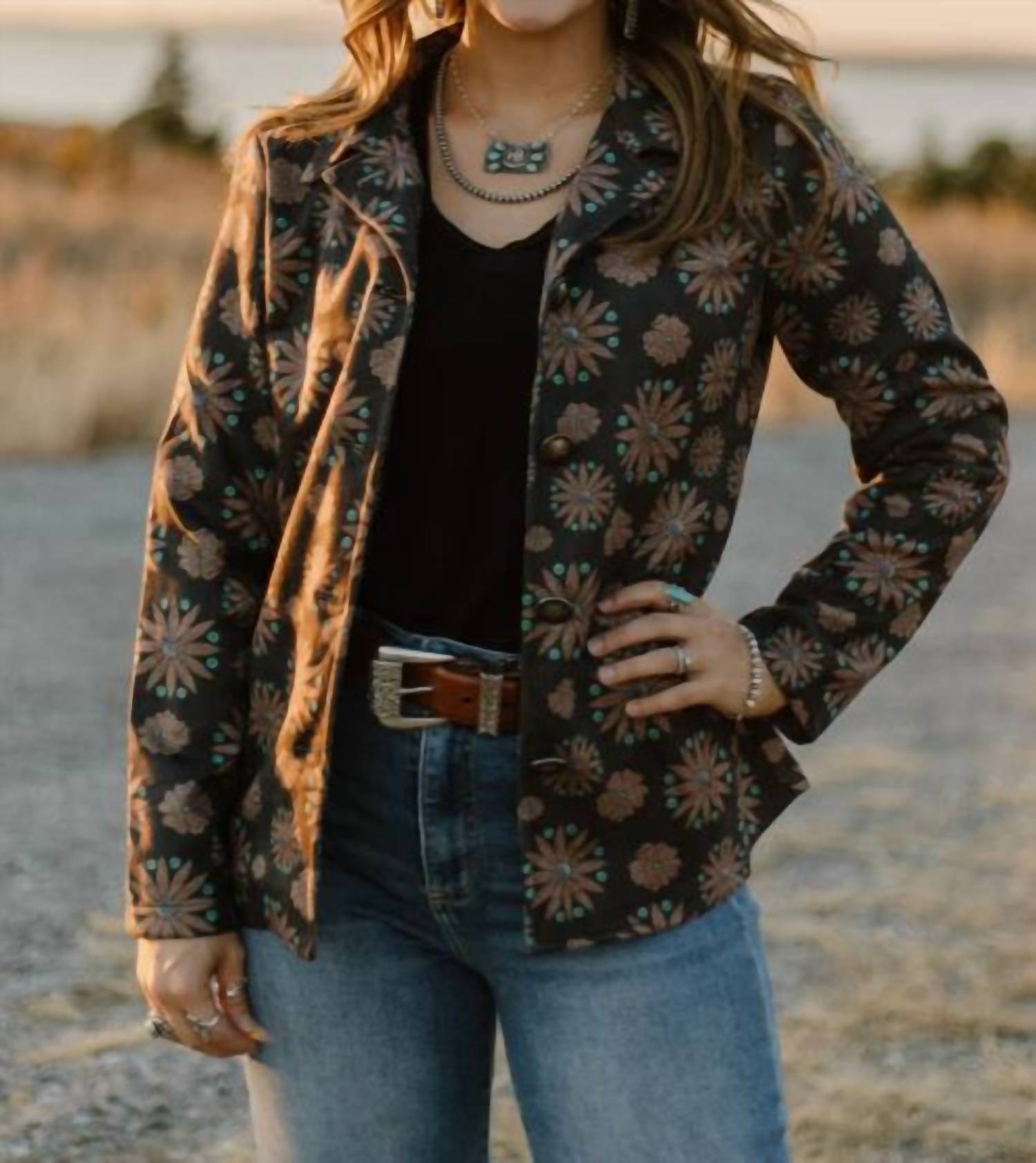 Sterling Kreek Western Bloom Blazer in black - women's jacket