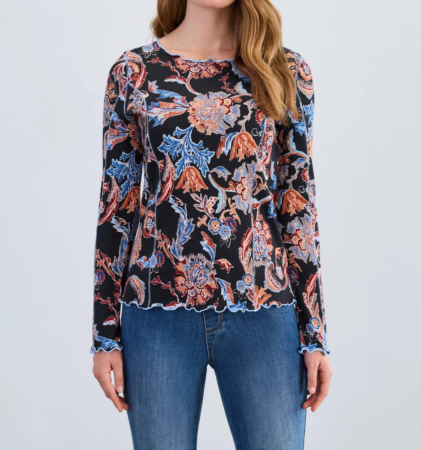Fdj - Ribbed Paisley Boatneck Tee