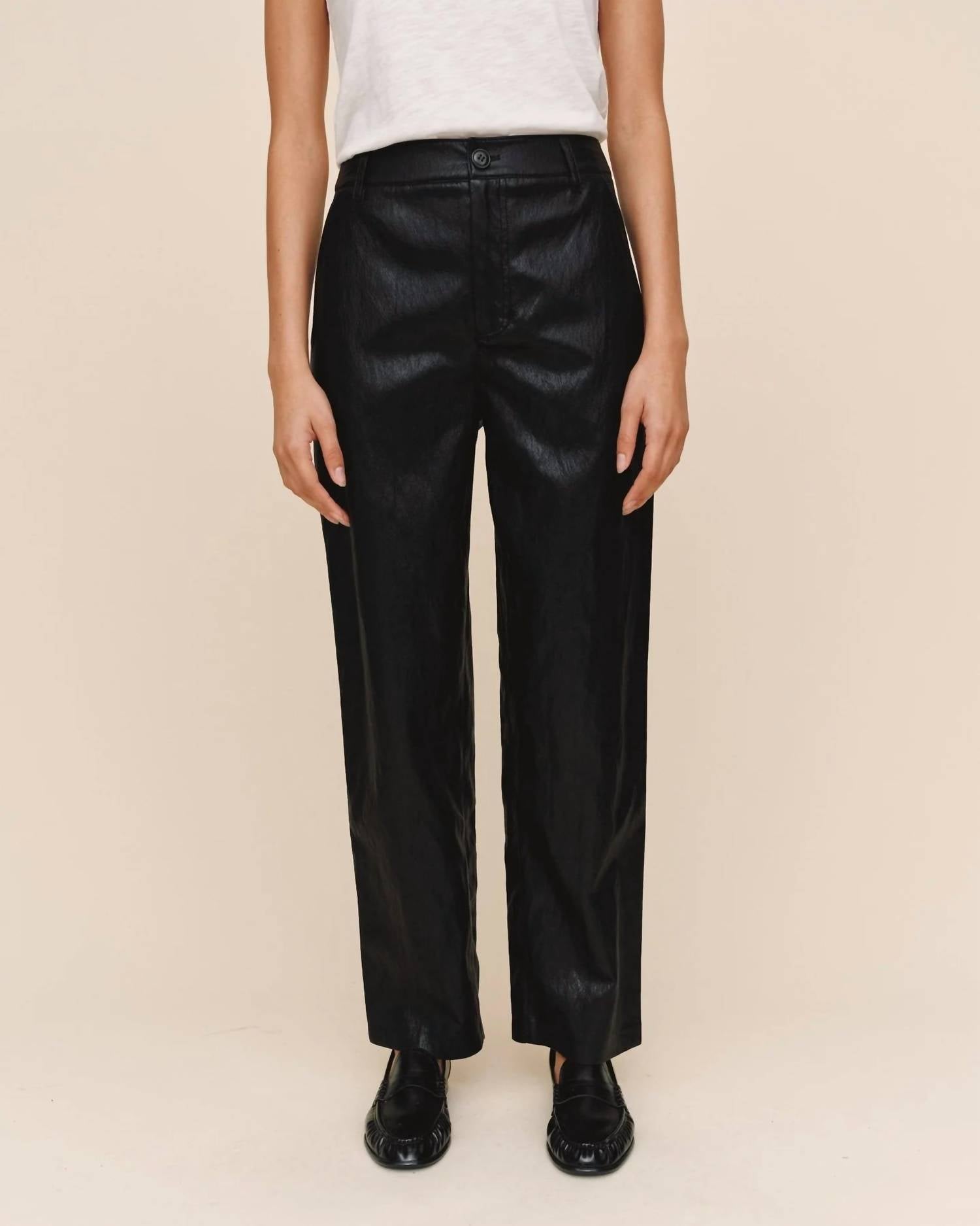 Bella Dahl Faux Leather Pants in black - women's pants - detail view