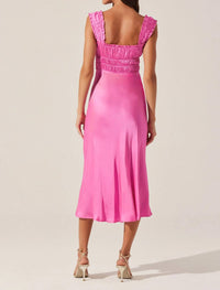 Astr - Enola Satin Smocked Midi Dress