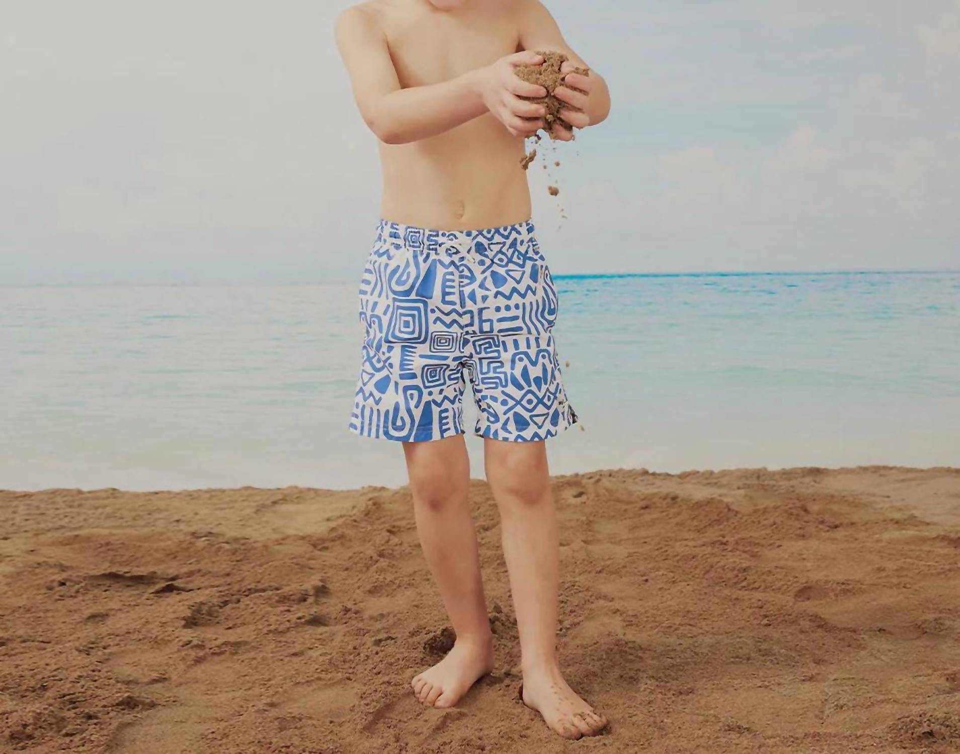 Miles Baby Boys Patterned Swimming Trunks in blue white - kids' item