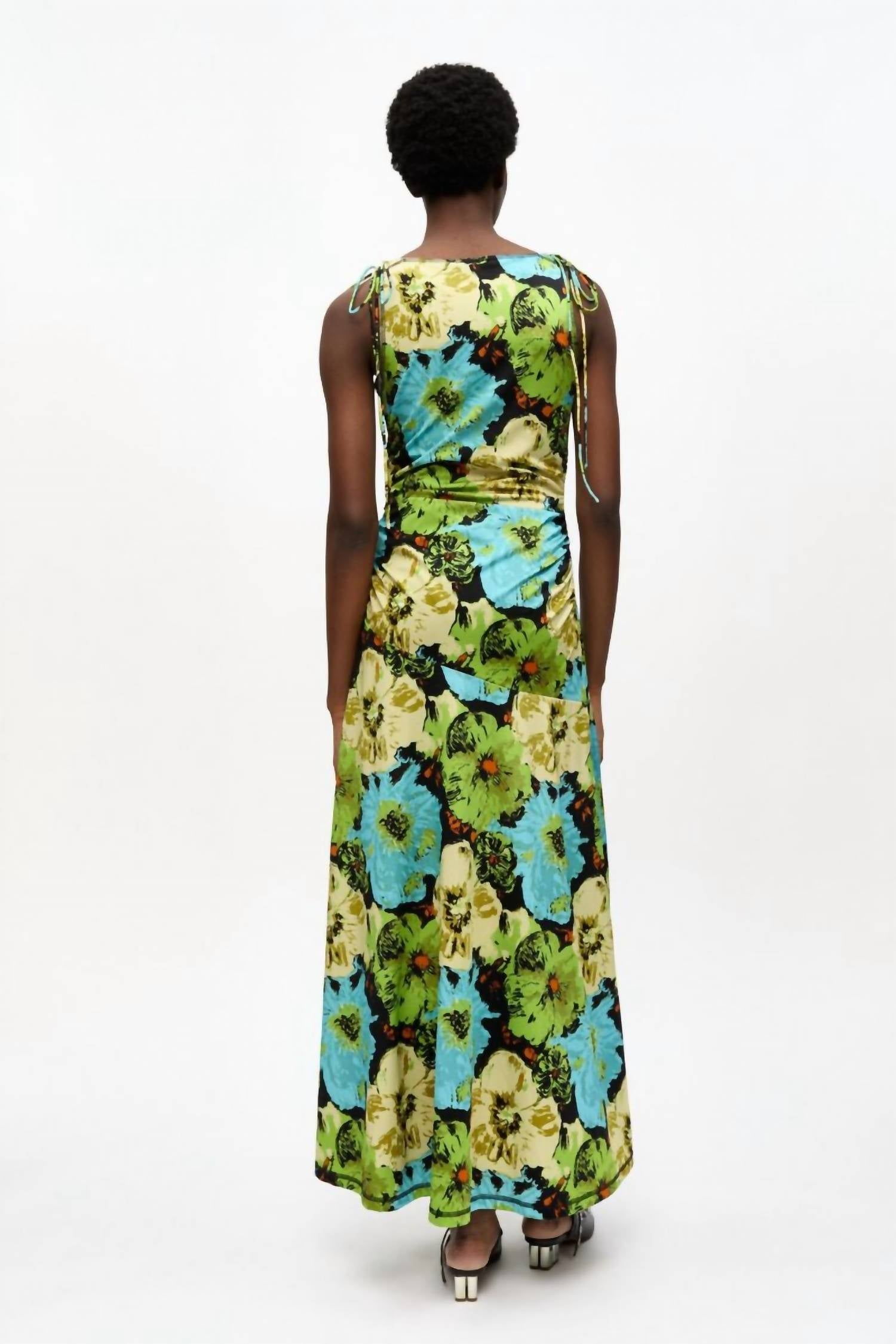 Ganni - Printed Floral Lycra Jersey Gathered Dress