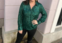 Voy - Double Pocket Collared Sequin Blouse