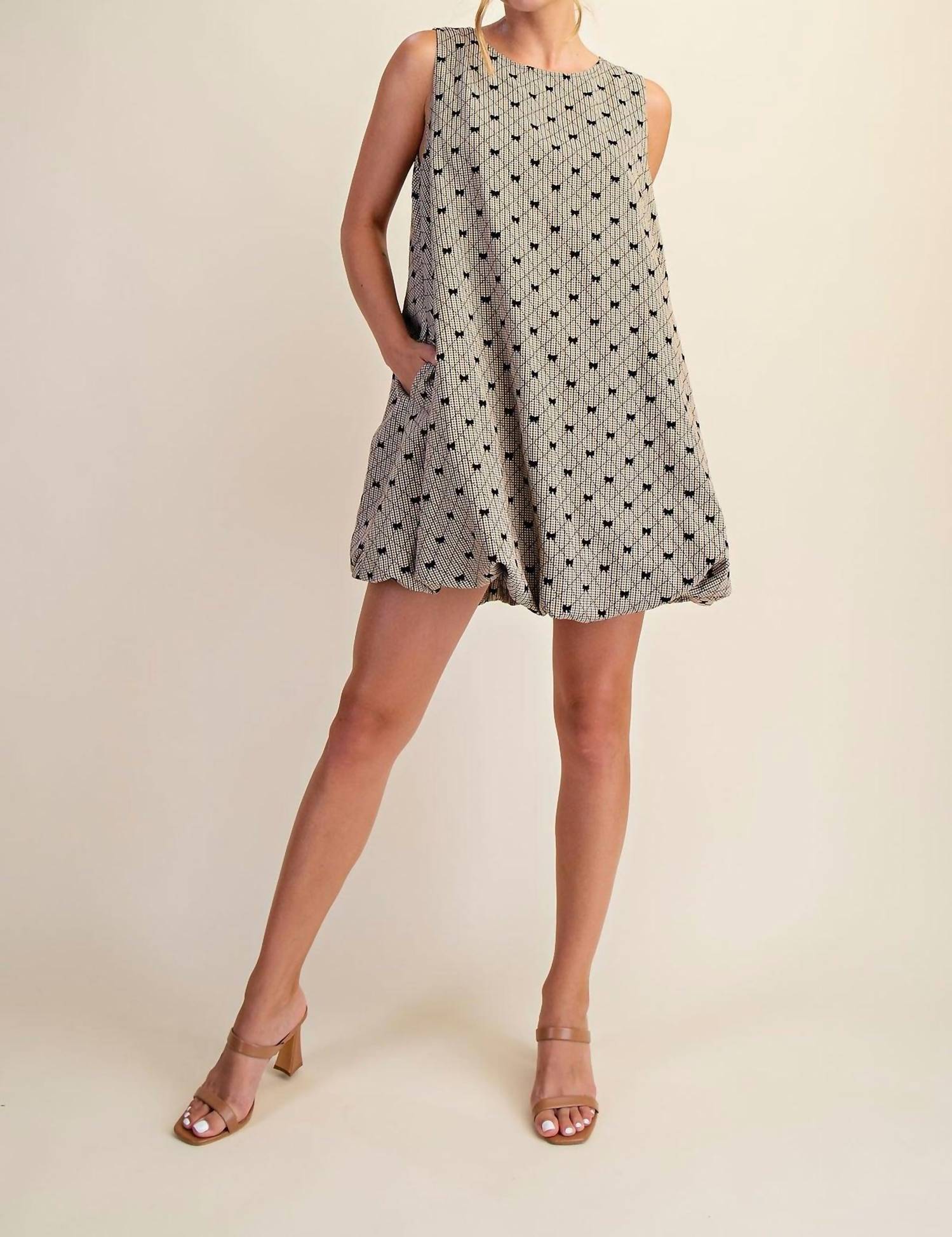 Glam - Round Neck Bubble Mini Dress