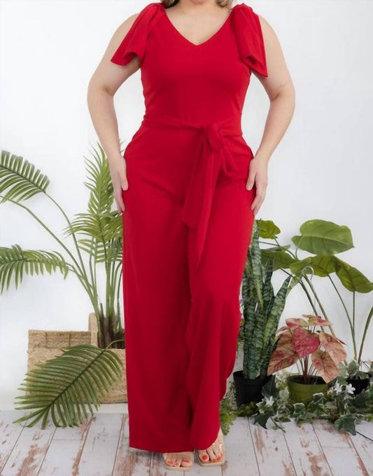 Karen T Design - Sleeveless Bow Shoulders Jumpsuit