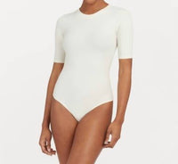 Spanx Suit Yourself Ribbed Crew Neck Short Sleeve Bodysuit in parchment - women's shirt - view 4
