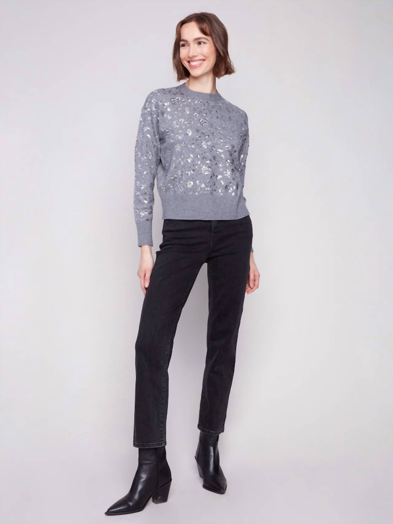 Charlie B - Sequined Crew Neck Sweater