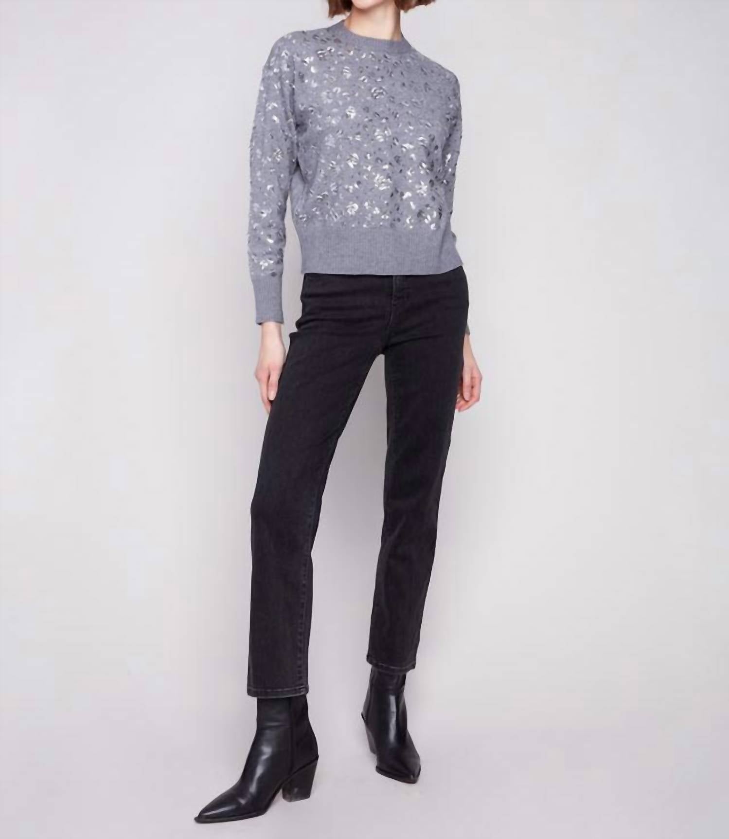 Charlie B - Sequined Crew Neck Sweater