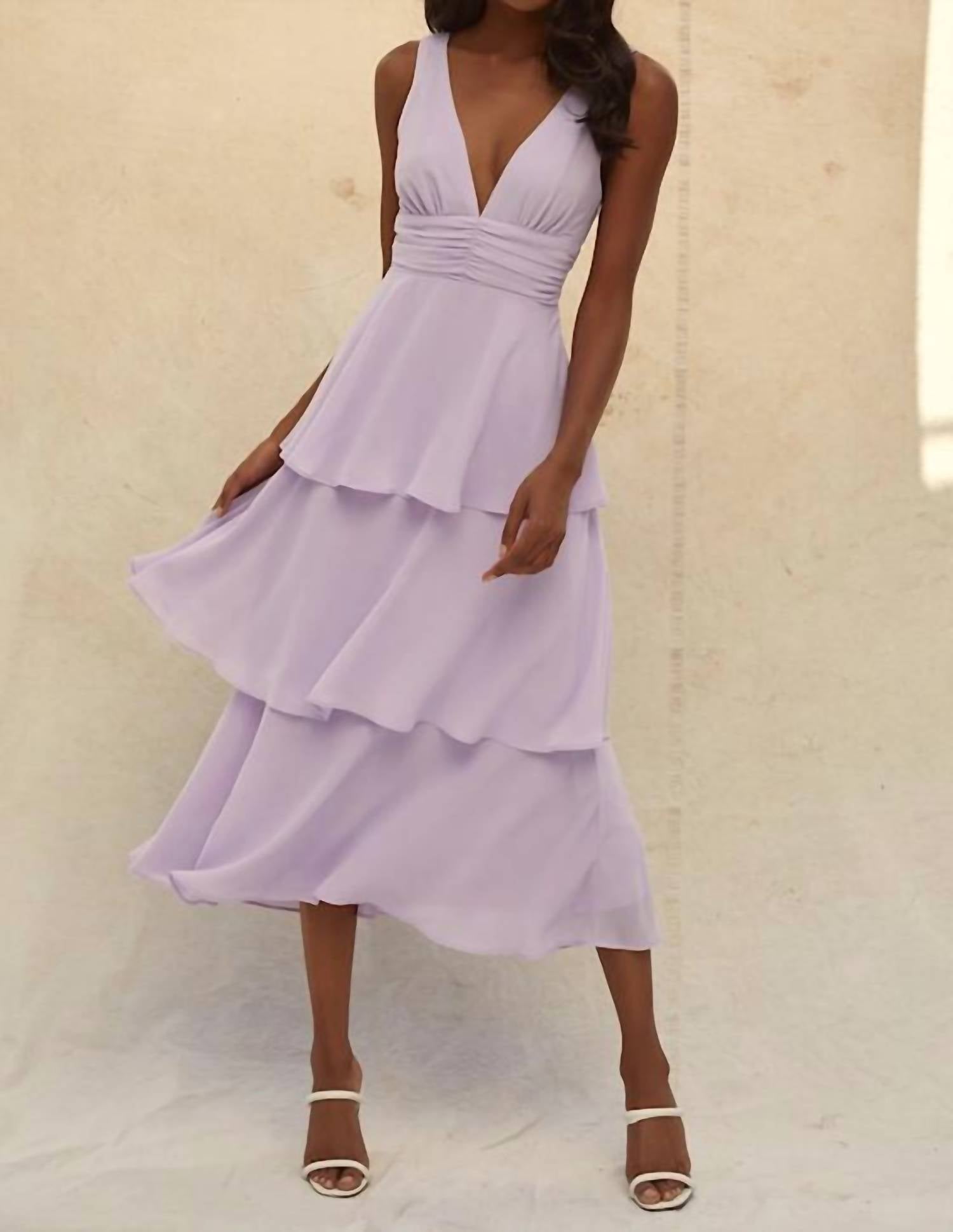 Lulus Celebration Time Sleeveless Tiered Midi Dress in lavender - women's dress