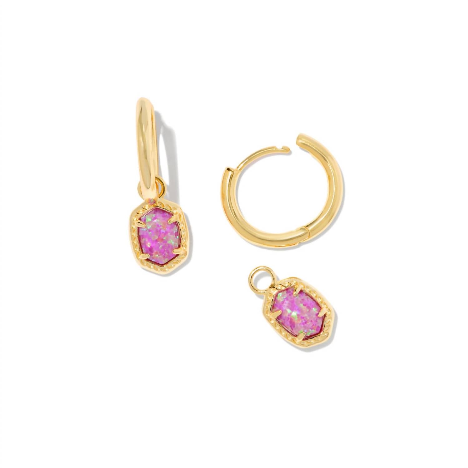 Kendra Scott Women's Daphne Crystal Frame Huggie Earrings in gold pink mix - women's jewelry - detail view